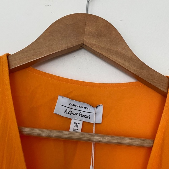 & Other Stories Orange Cotton Blend Wrap Mini Dress - Picture 3 of 5